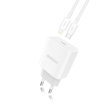 Заредете изображение във визуализатора на галерията – Dudao fast EU USB Type C Power Delivery 18W charger + cable USB Type C / Lightning cable 1m white (A8EU + PD cable white) - TopMag
