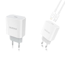 Заредете изображение във визуализатора на галерията – Dudao fast EU USB Type C Power Delivery 18W charger + cable USB Type C / Lightning cable 1m white (A8EU + PD cable white) - TopMag
