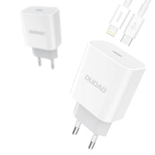 Заредете изображение във визуализатора на галерията – Dudao fast EU USB Type C Power Delivery 18W charger + cable USB Type C / Lightning cable 1m white (A8EU + PD cable white) - TopMag
