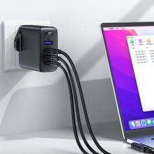 Заредете изображение във визуализатора на галерията – Set of 2x fast charger GaN UK 100W Power Delivery 3x USB C 1x USB - white / black
