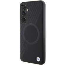 Заредете изображение във визуализатора на галерията – Original Case BMW hardcase Signature Leather Half Textured &amp; Circle MagSafe BMHMS24M23RTPK for Samsung Galaxy S24 Plus Black
