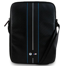 Заредете изображение във визуализатора на галерията – Original BMW Handbag Carbon Blue Stripes BMTB10COMSCAKL 10 inches black
