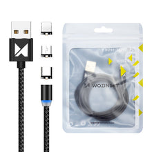 Заредете изображение във визуализатора на галерията – Wozinsky magnetic cable USB / micro USB / USB Type C / Lightning cable 2.4A 1m with LED black (WMC-01) - TopMag
