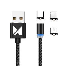Заредете изображение във визуализатора на галерията – Wozinsky magnetic cable USB / micro USB / USB Type C / Lightning cable 2.4A 1m with LED black (WMC-01) - TopMag
