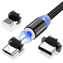 Заредете изображение във визуализатора на галерията – Wozinsky magnetic cable USB / micro USB / USB Type C / Lightning cable 2.4A 1m with LED black (WMC-01) - TopMag
