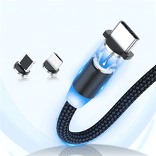 Заредете изображение във визуализатора на галерията – Wozinsky magnetic cable USB / micro USB / USB Type C / Lightning cable 2.4A 1m with LED black (WMC-01) - TopMag
