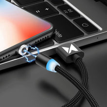 Заредете изображение във визуализатора на галерията – Wozinsky magnetic cable USB / micro USB / USB Type C / Lightning cable 2.4A 1m with LED black (WMC-01) - TopMag
