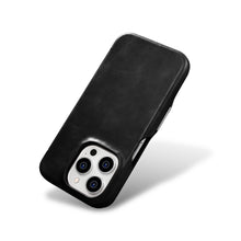 Заредете изображение във визуализатора на галерията – MagSafe Compatible Leather Flip Case for iPhone 15 Pro iCarer Curved Edge Oil Wax Real Leather Folio Case - Black
