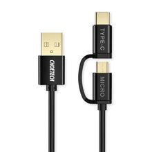 Заредете изображение във визуализатора на галерията – Choetech 2in1 USB - USB Type C / micro USB charging data cable 1,2m black (XAC-0012-101BK)
