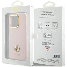 Заредете изображение във визуализатора на галерията – Guess Silicone Logo Strass 4G case for iPhone 15 Pro - light pink
