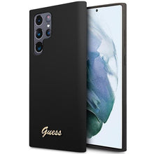 Заредете изображение във визуализатора на галерията – Guess GUHCS23LSLSMK S23 Ultra S918 black/black hardcase Silicone Vintage Gold Logo
