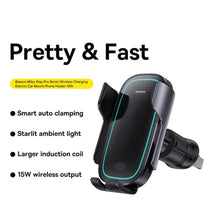 Заредете изображение във визуализатора на галерията – BASEUS car holder to air vent with wireless charging Mily Way 15W black C40357000111-00/BS-CM023
