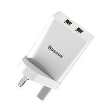Заредете изображение във визуализатора на галерията – Baseus charger 2x USB 2.1A 10.5W (UK plug) white (CCFS-S02) - TopMag
