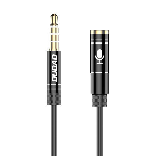 Dudao 4 poles cable AUX extension cord for headphones with microphone 3.5 mm mini jack black - TopMag
