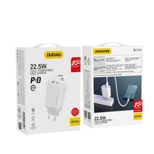 Заредете изображение във визуализатора на галерията – Dudao USB / USB wall charger Type C Power Delivery Quick Charge 3.0 3A 22.5W white (A6xsEU white) - TopMag
