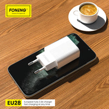 Заредете изображение във визуализатора на галерията – Foneng Wall charger EU28 - USB - 2,4A with USB to Micro USB cable white
