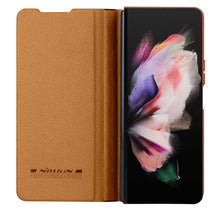 Заредете изображение във визуализатора на галерията – Nillkin Qin Leather Pro Case for Samsung Galaxy Z Fold 4 cover with camera cover and stylus holder brown
