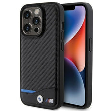 Заредете изображение във визуализатора на галерията – Original Case BMW Leather Carbon BMHCP15L22NBCK for Iphone 15 Pro Black
