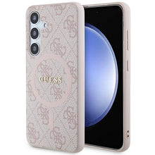 Заредете изображение във визуализатора на галерията – Guess 4G Collection Leather Metal Logo MagSafe Case for Samsung Galaxy S24 - Pink

