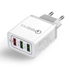Заредете изображение във визуализатора на галерията – Wozinsky fast wall charger adapter Quick Charge QC 3.0 3x USB 30W white (WWC-01) - TopMag
