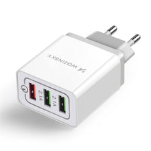 Заредете изображение във визуализатора на галерията – Wozinsky fast wall charger adapter Quick Charge QC 3.0 3x USB 30W white (WWC-01) - TopMag

