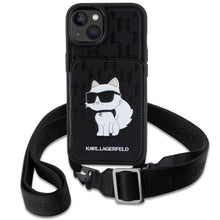 Заредете изображение във визуализатора на галерията – Karl Lagerfeld KLHCP14SCSAKHPCK iPhone 14 6.1" hardcase black/black Crossbody Saffiano Monogram Choupette
