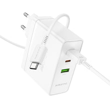 Заредете изображение във визуализатора на галерията – Borofone Wall charger BN11 Imperial - USB + 2xType C - QC 3.0 PD 100W with Type C to Type C cable white
