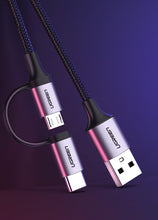 Заредете изображение във визуализатора на галерията – Ugreen cable 2in1 USB - micro USB / USB Type C cable 1m 2.4A black (30875) - TopMag
