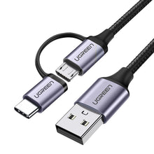 Заредете изображение във визуализатора на галерията – Ugreen cable 2in1 USB - micro USB / USB Type C cable 1m 2.4A black (30875) - TopMag
