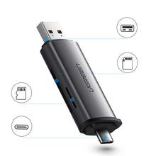 Заредете изображение във визуализатора на галерията – Ugreen SD / micro SD card reader for USB 3.0 / USB Type C 3.0 gray (50706) - TopMag

