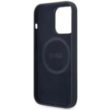 Заредете изображение във визуализатора на галерията – Case BMW BMHMP14LSILNA iPhone 14 Pro 6.1" navy blue/navy Silicone Metal Logo MagSafe
