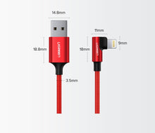 Заредете изображение във визуализатора на галерията – Ugreen angle USB cable - Lightning MFI 1m 2,4A black (60521) - TopMag
