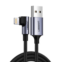 Заредете изображение във визуализатора на галерията – Ugreen angle USB cable - Lightning MFI 1m 2,4A black (60521) - TopMag
