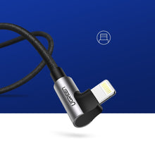 Заредете изображение във визуализатора на галерията – Ugreen angle USB cable - Lightning MFI 1m 2,4A black (60521) - TopMag
