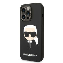 Заредете изображение във визуализатора на галерията – Original Pouch KARL LAGERFELD Silicone Karl`s Head Magsafe KLHMP14XSLKHBK  for Iphone 14 Pro Max Black
