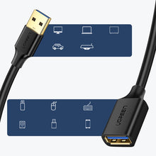 Заредете изображение във визуализатора на галерията – Ugreen cable extension cord adapter USB 3.0 (female) - USB 3.0 (male) 1m black (10368) - TopMag
