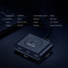 Заредете изображение във визуализатора на галерията – Ugreen HUB splitter 4x USB 3.2 Gen 1 (0.5 m cable) black (20290) - TopMag
