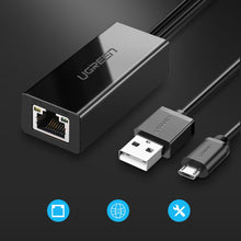 Заредете изображение във визуализатора на галерията – Ugreen external micro USB 100Mbps network adapter for Chromecast 1m black (30985) - TopMag
