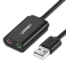 Заредете изображение във визуализатора на галерията – Ugreen external sound card music adapter USB - 3.5 mm mini jack 15cm black (30724) - TopMag
