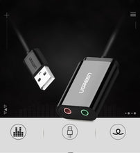 Заредете изображение във визуализатора на галерията – Ugreen external sound card music adapter USB - 3.5 mm mini jack 15cm black (30724) - TopMag
