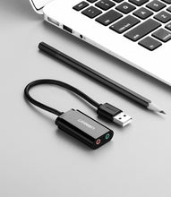 Заредете изображение във визуализатора на галерията – Ugreen external sound card music adapter USB - 3.5 mm mini jack 15cm black (30724) - TopMag
