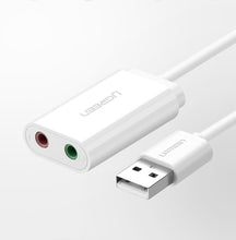 Заредете изображение във визуализатора на галерията – Ugreen external sound card music adapter USB - 3.5 mm mini jack 15cm black (30724) - TopMag
