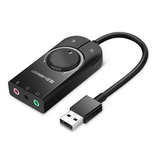 Заредете изображение във визуализатора на галерията – Ugreen external sound card music USB adapter - 3.5 mm mini jack with volume control 15cm black (40964) - TopMag
