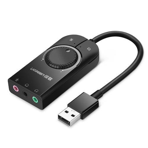 Ugreen external sound card music USB adapter - 3.5 mm mini jack with volume control 15cm black (40964) - TopMag
