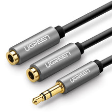 Заредете изображение във визуализатора на галерията – Ugreen cable 3.5 mm headphone splitter mini jack AUX 20cm (2 x audio output) silver (10532) - TopMag
