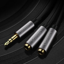 Заредете изображение във визуализатора на галерията – Ugreen cable 3.5 mm headphone splitter mini jack AUX 20cm (2 x audio output) silver (10532) - TopMag
