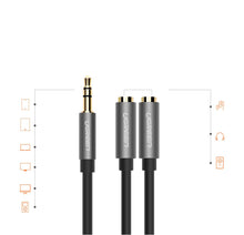 Заредете изображение във визуализатора на галерията – Ugreen cable 3.5 mm headphone splitter mini jack AUX 20cm (2 x audio output) silver (10532) - TopMag
