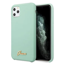 Заредете изображение във визуализатора на галерията – Guess GUHCN65LSLMGG iPhone 11 Pro Max zielony/green hard case Silicone Vintage Gold Logo - TopMag
