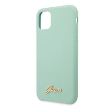 Заредете изображение във визуализатора на галерията – Guess GUHCN65LSLMGG iPhone 11 Pro Max zielony/green hard case Silicone Vintage Gold Logo - TopMag
