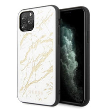 Заредете изображение във визуализатора на галерията – Guess GUHCN65MGGWH iPhone 11 Pro Max biały/white hard case Glitter Marble Glass - TopMag

